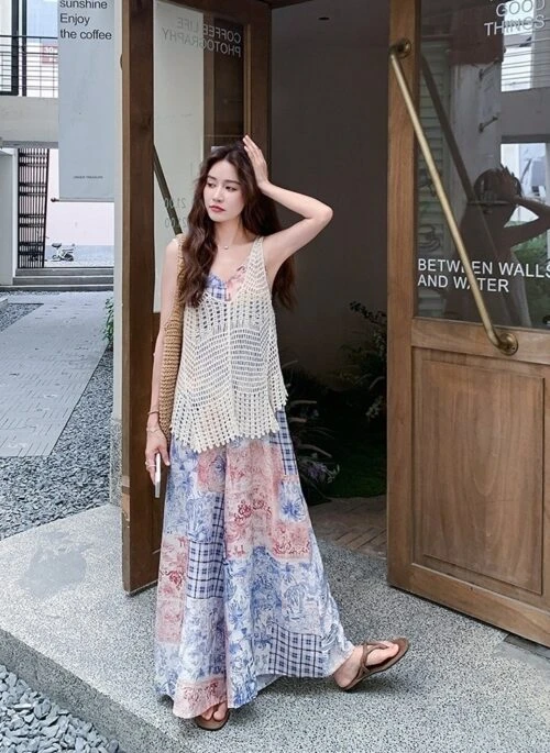 Chic Print Jumpsuit And Cover Up Set