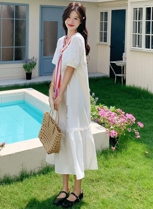 Chic White Casual Vintage Style Summer Dress