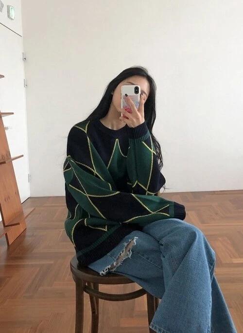 Cozy Plaid Knit Sweater