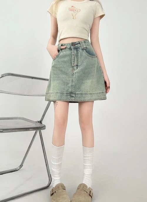 Denim A Line Skirt High Waist Slimming Design