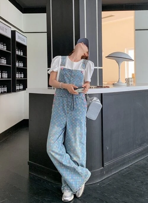 Denim Overalls And T Shirt Casual Outfit Set
