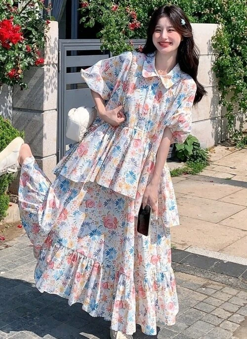 Dopamine Floral Collared Vacation Maxi Dress