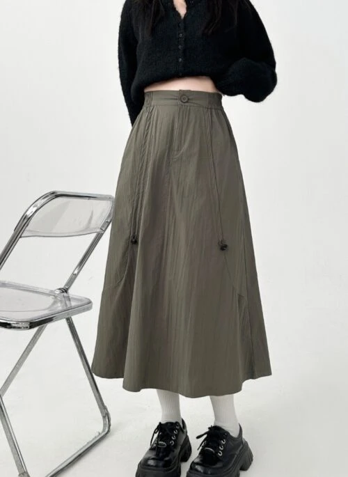 Drawstring High Waist A Line Cargo Skirt