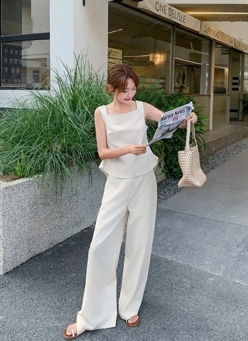 Elegant Backless Top And High Waist Wide Leg Set