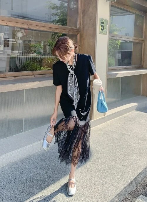 Elegant Black Lace Patchwork Maxi Dress