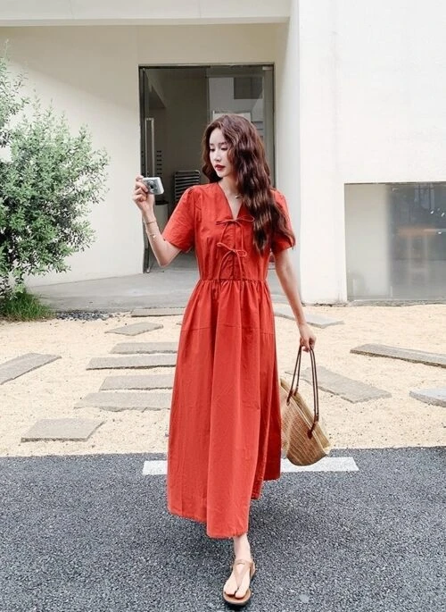 Elegant Bow Tie Waist Slimming Maxi Dress