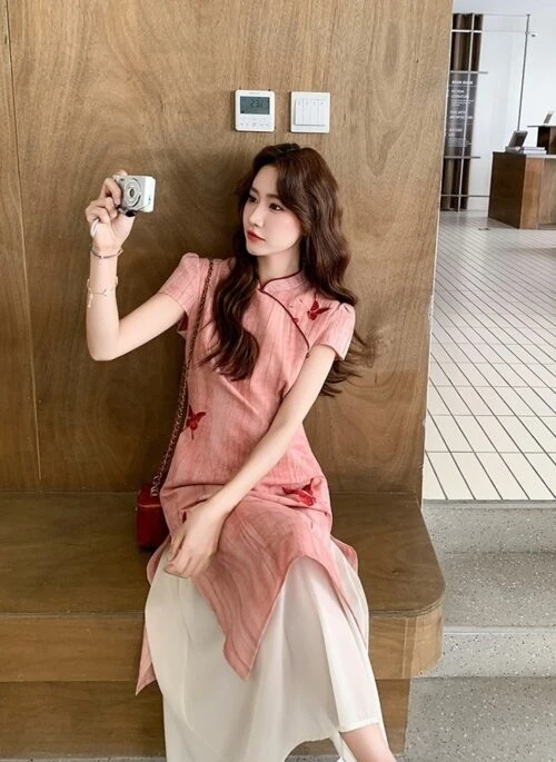 Elegant Butterfly Embroidered Chinese Style Long Dress
