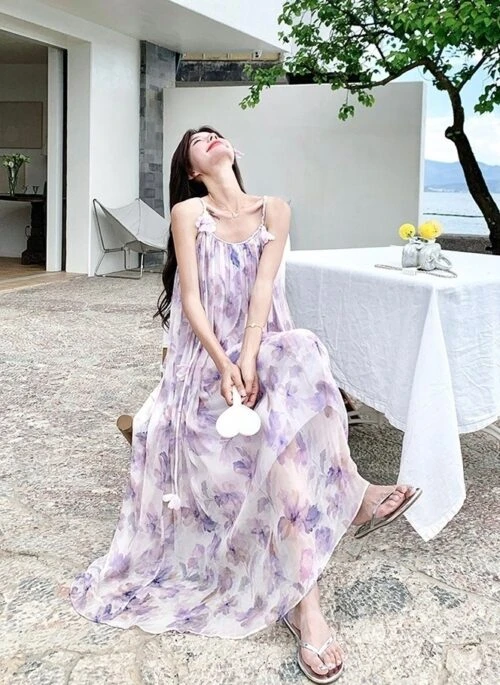 Elegant Floral Beach Vacation Maxi Dress