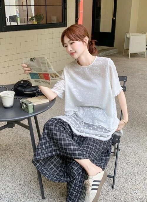Elegant French Lace Top And Wide Leg Pants Set