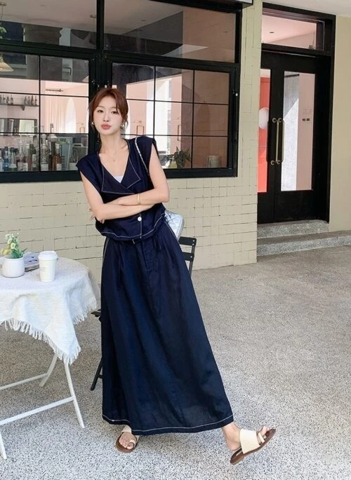 Elegant French Style Sleeveless Skirt Set