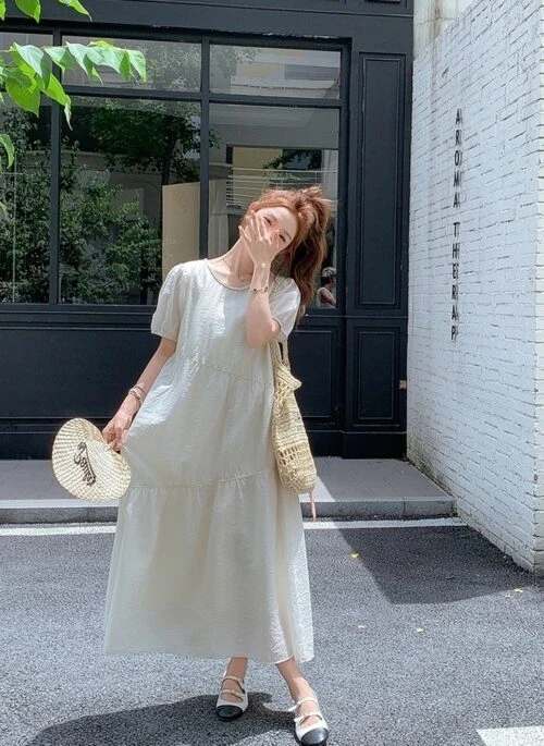Elegant Ivory Patchwork Maxi Dress Summer Collection