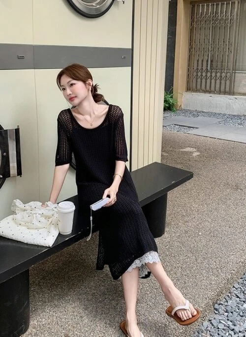 Elegant Lace Knit Camisole Dress Set
