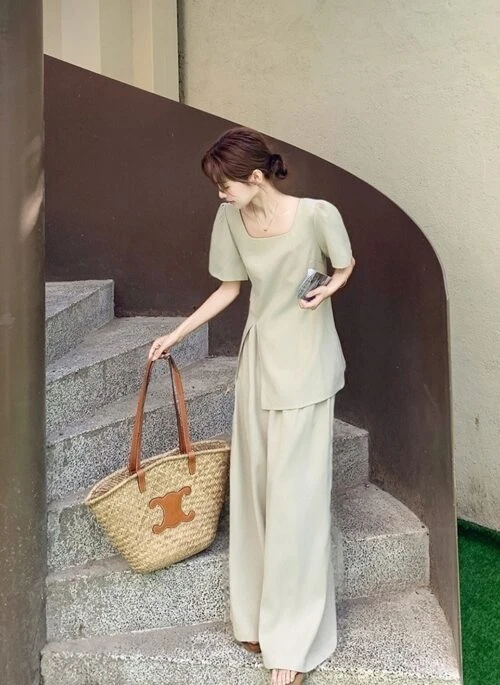 Elegant Lightweight Wide Leg Pants Two Piece Set