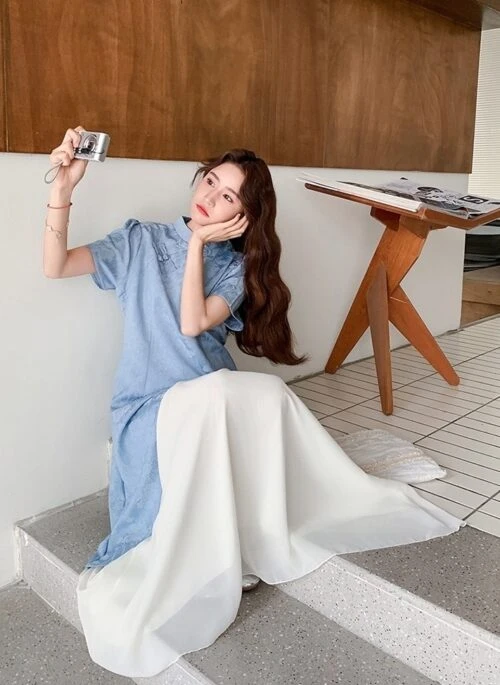 Elegant Modern Chinese Style Layered Maxi Dress