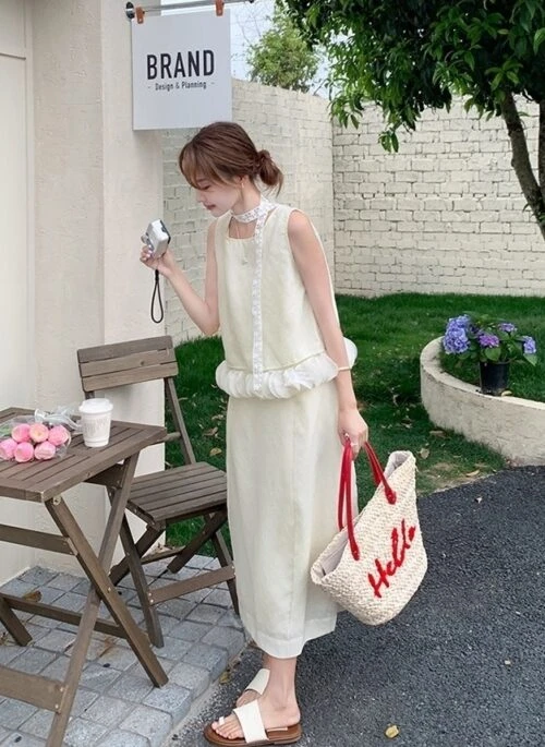 Elegant Patchwork Top And Skirt Set