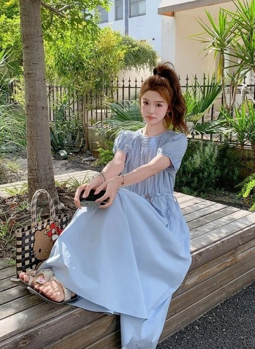 Elegant Puff Sleeve Waist Dress Summer Collection