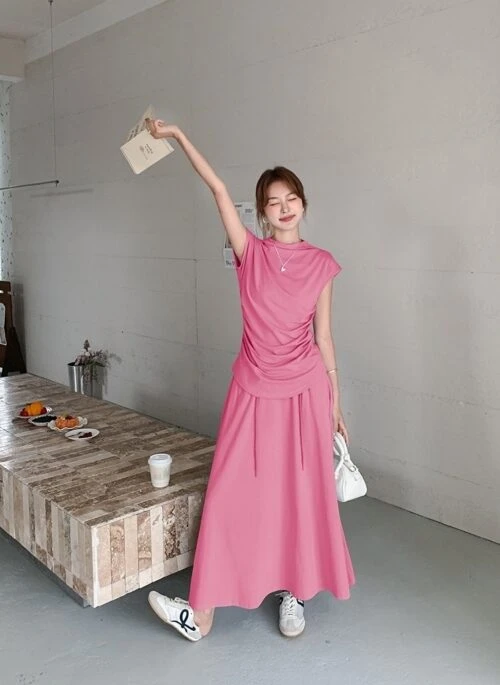 Elegant Ruched Top And Skirt Set
