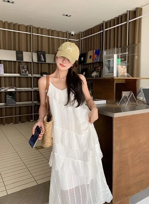 Elegant Ruffled French Style Vacation Sundress