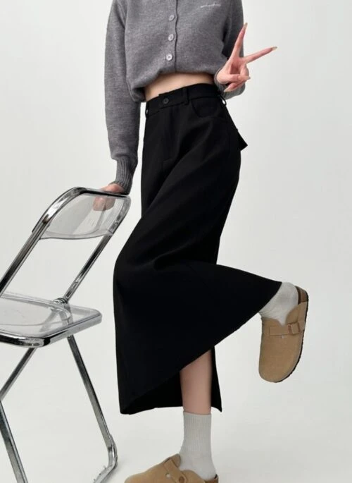 Elegant Slim Fit Split Hem Midi Skirt