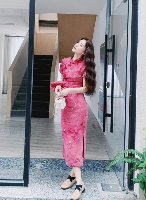 Elegant Tie Dye Vintage Style Maxi Qipao Dress