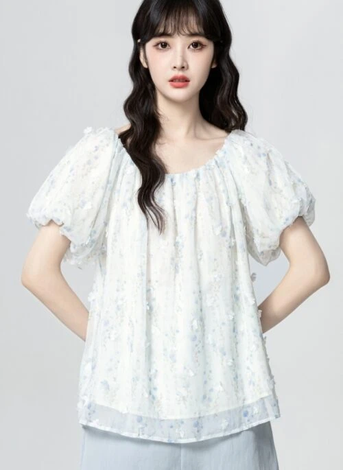 Floral Chiffon Short Sleeve Blouse