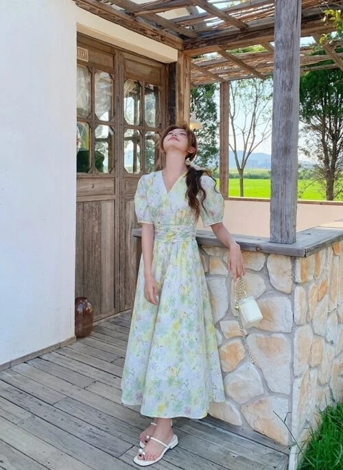 Floral French Style Summer Vacation Long Dress
