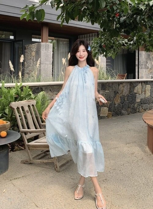 Floral Halter Neck Vacation Maxi Dress