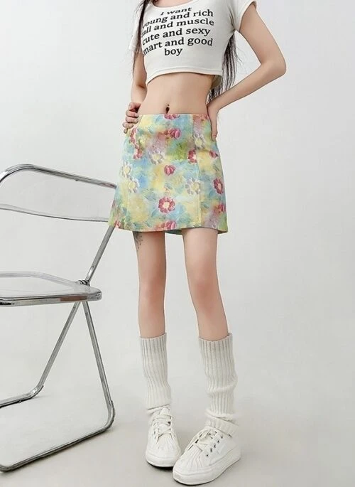 Floral High Waist A Line Mini Skirt