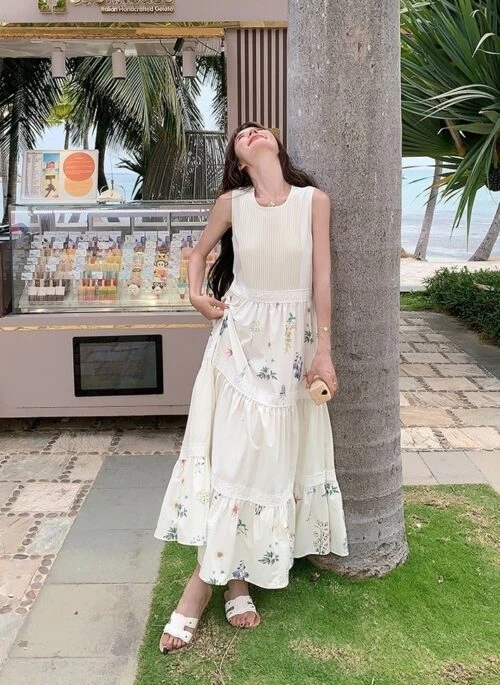 Floral Patchwork Sleeveless Vacation Maxi Dress