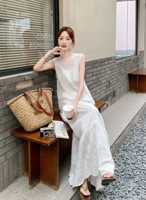 French Lace Embroidered Hollow Out Blouse Skirt Set