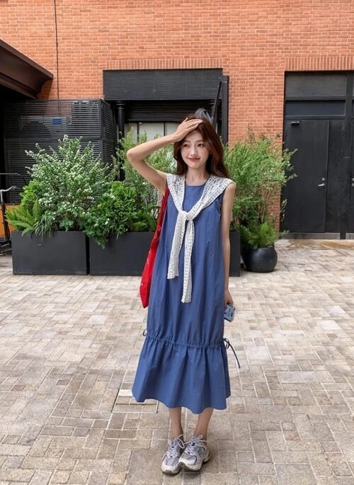 French Lace Patchwork Vest Maxi Dress Summer Elegant