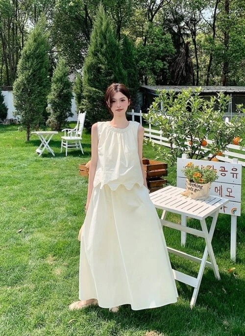 French Style Ruffled Top And Skirt Set
