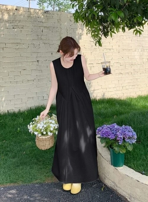 French Style Sleeveless Casual A Line Maxi Dress