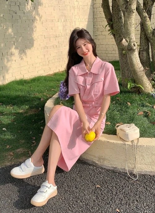 French Style Waist Slimming Sweet Long Dress