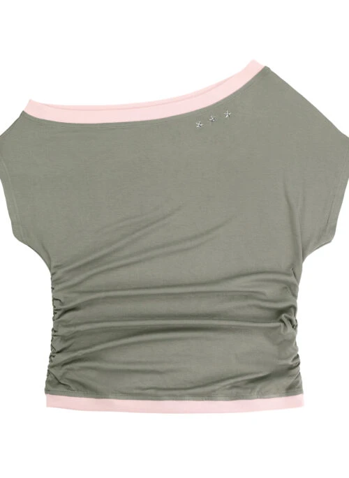 Green & Pink Ruched Boatneck Top | Ningning - Aespa