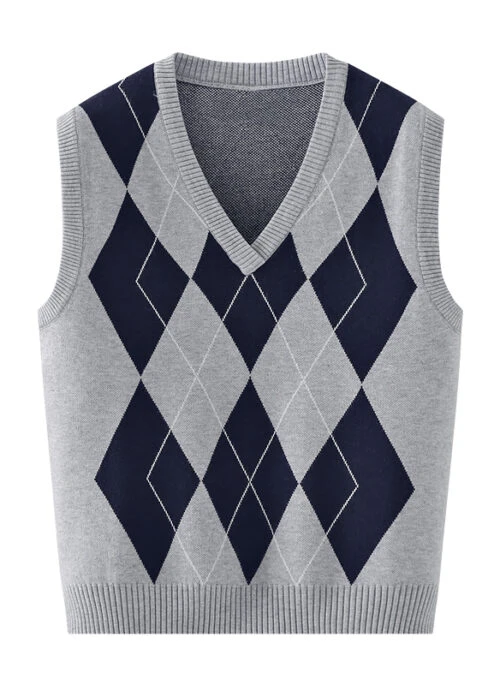 Grey Diamond Patterned Knit Vest | Nayeon -Twice
