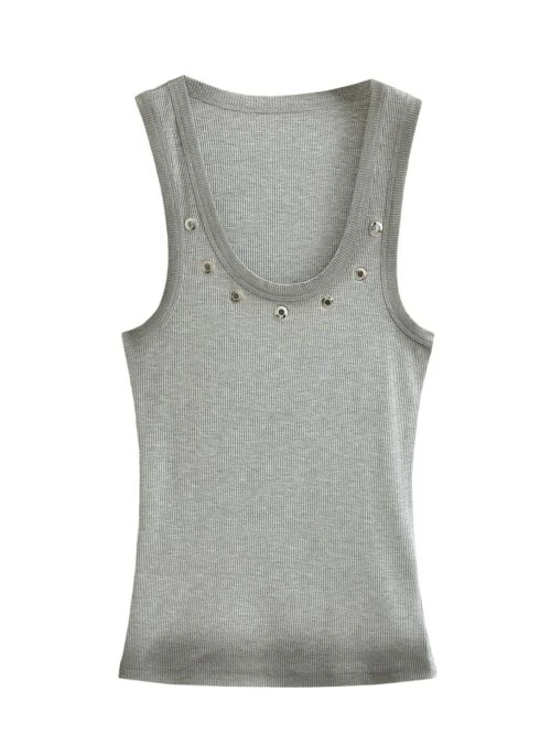 Grey Eyelet Ribbed Tank Top | Natty – Kiss Of Life