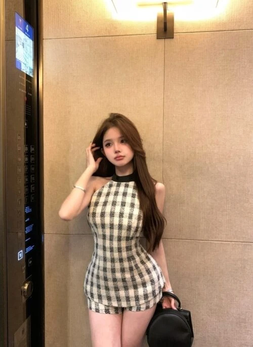 Grey Gingham Bow Halter Top | Hyoyeon – Girls Generation