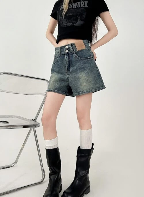 High Waist Aline Denim Shorts