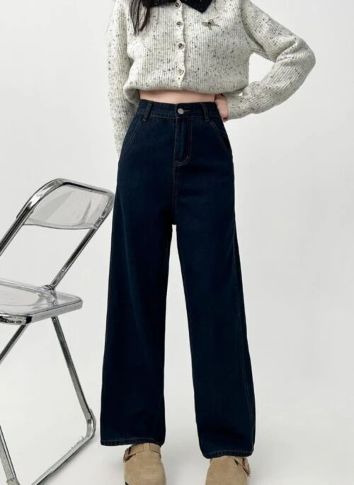 High Waist Wide Leg Dark Blue Jeans