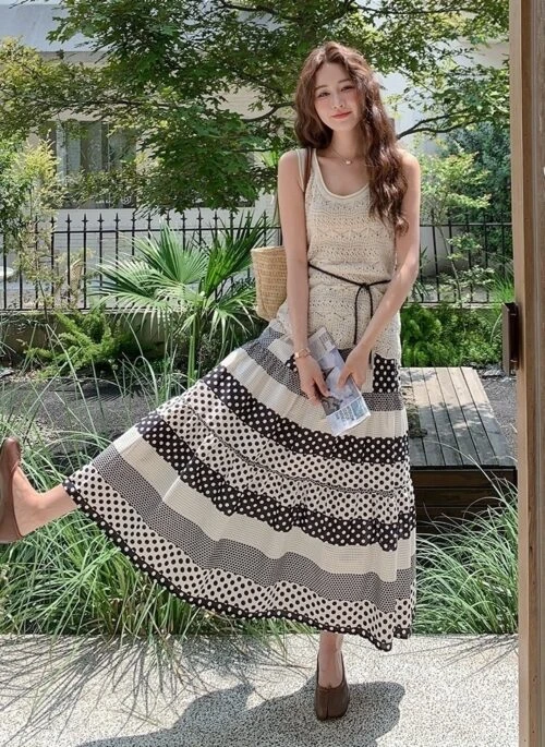 Ivory Polka Dot Vest And Skirt Set