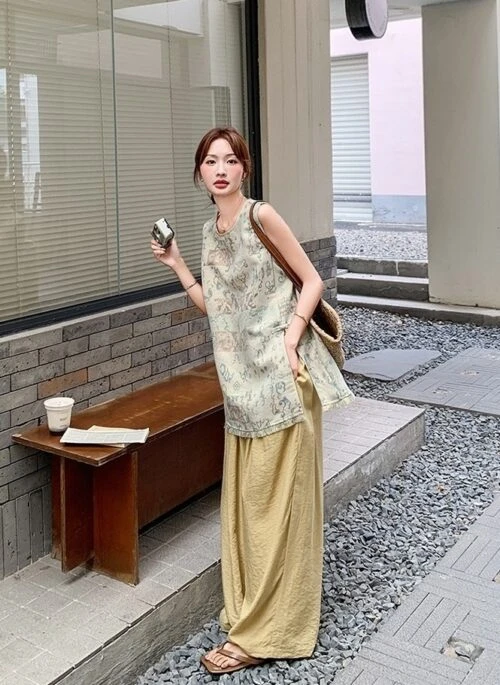 Jacquard Tassel Vest And Wide Leg Pants Set