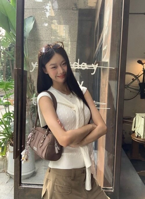 Knit Tank Top Set Summer Sleeveless Design White