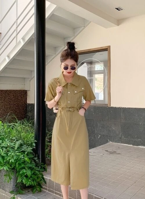 Korean Style Denim Waist Slimming Maxi Dress
