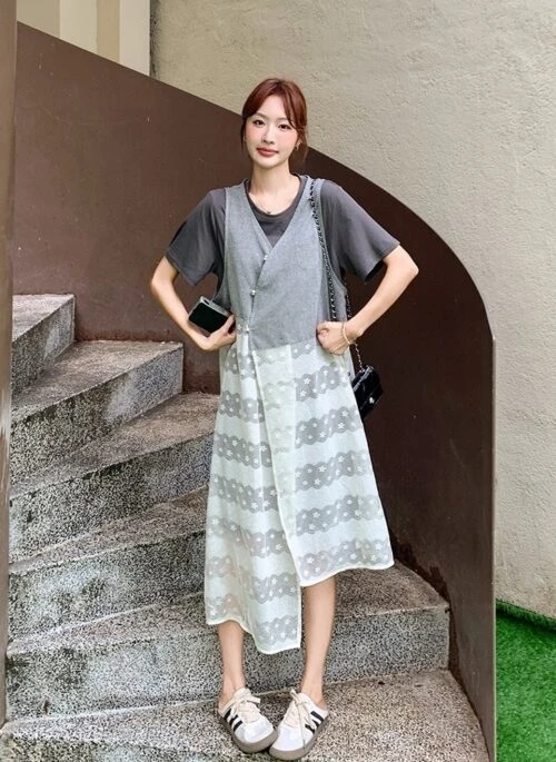 Korean Style Layered T Shirt Dress Set