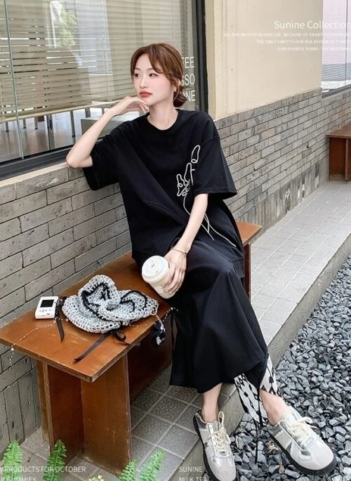 Korean Style Loose Fit Short Sleeve Skirt Set