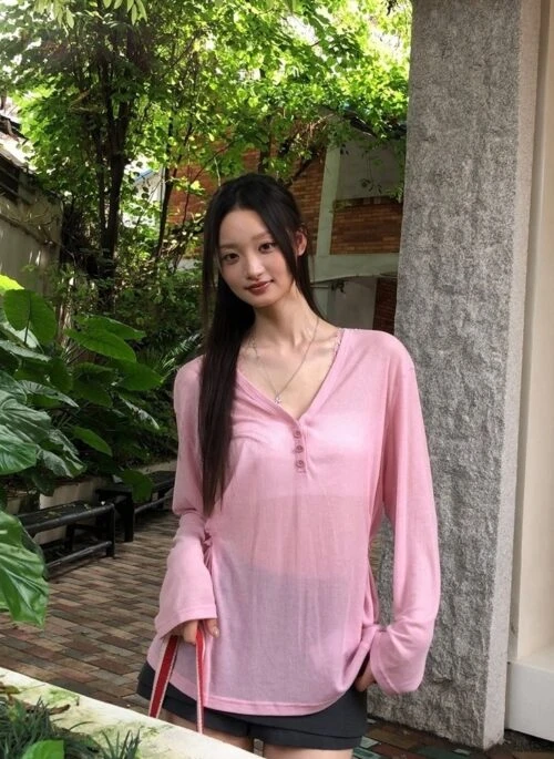Lace Long Sleeve Sun Protection Top Pink Fashion