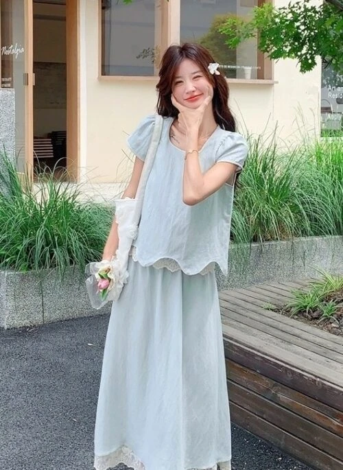 Lace Patchwork Top And Skirt Set Summer Collection