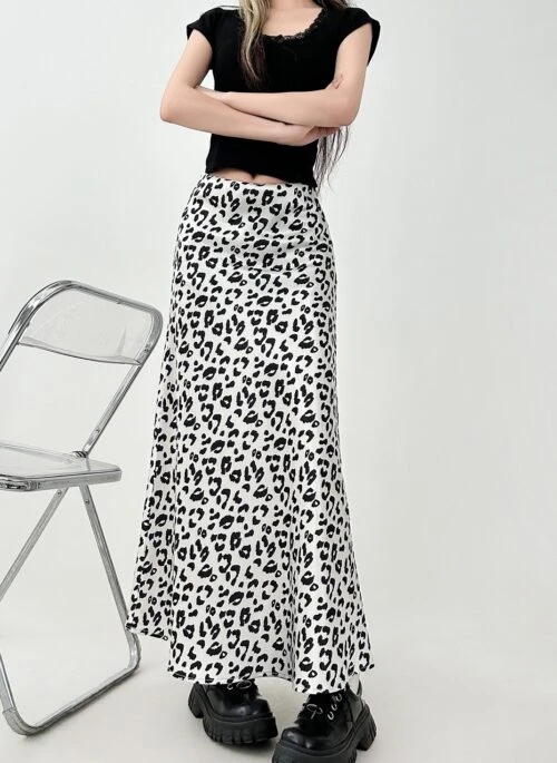 Leopard Print High Waist A Line Midi Skirt