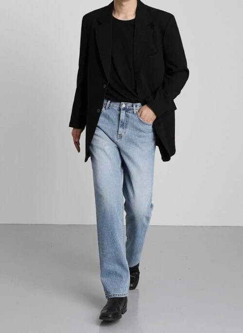 Light Blue Loose Straight Denim Pants